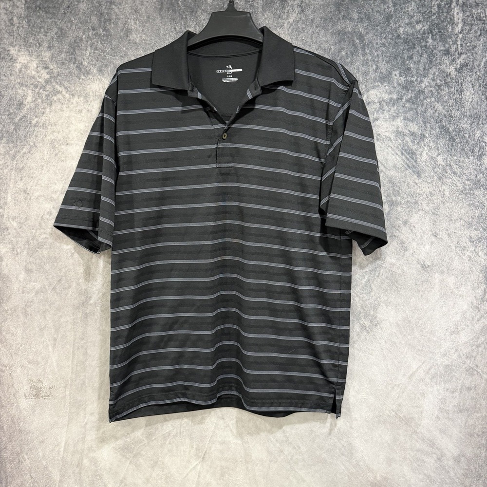 Grand Slam Golf Men’s Large Black Gray Striped Performance Polo